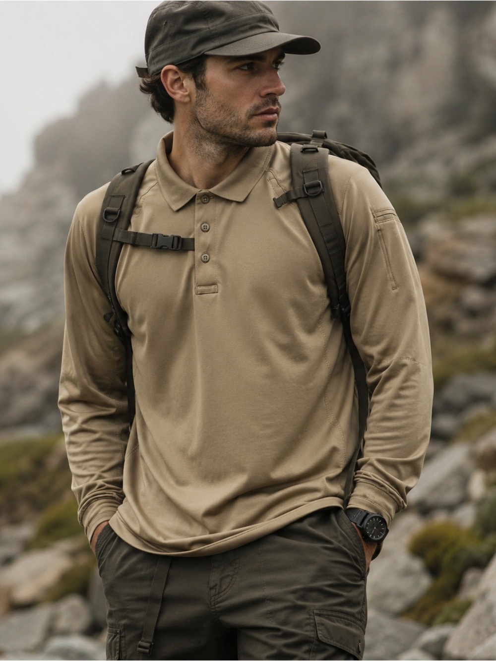 5.11 Tactical Series Men’s Long Sleeve Performance Polo Shirt Khaki Tan Medium